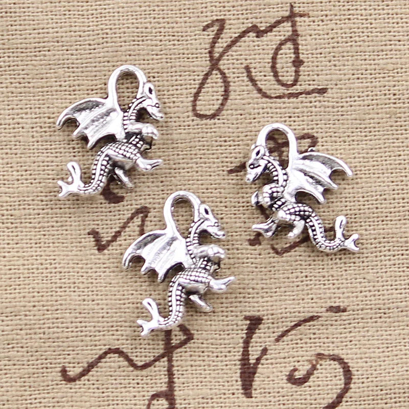 20pcs Charms Dragon 21x14mm Antique Bronze Silver Color Plated Pendants Making DIY Handmade Tibetan Bronze Silver Color Jewelry