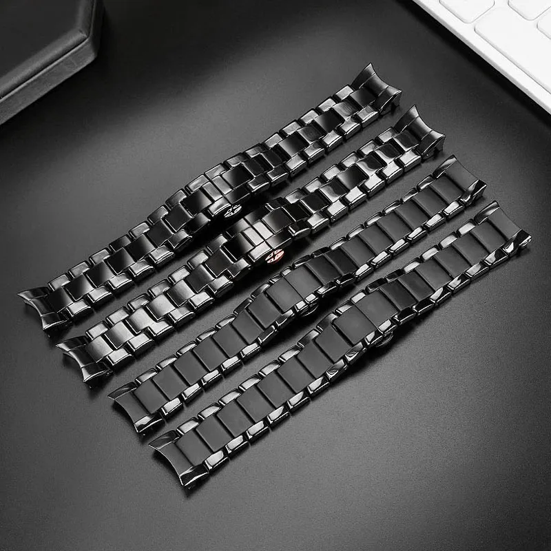 High quality Ceramic case watchband suit for Armani watch AR1451 AR1452 AR1400 AR1410 Series Black Men's watch accessories