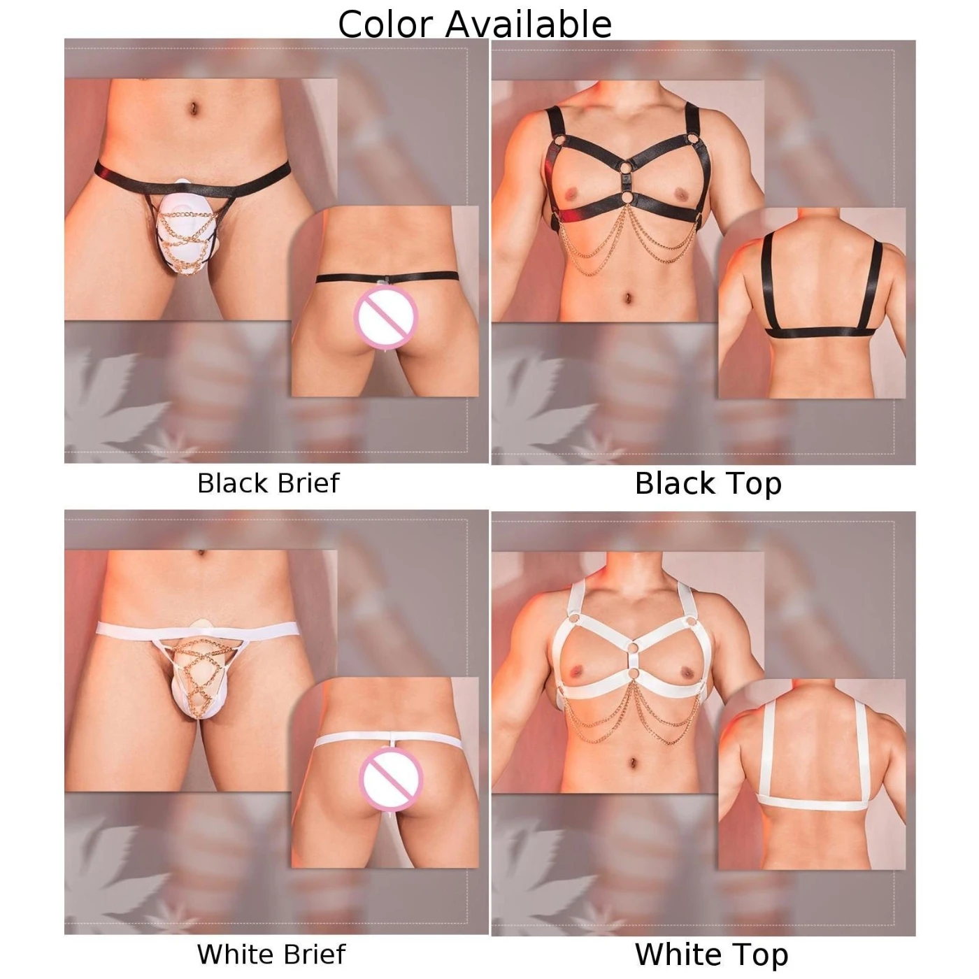 Men Chest Harness Underwear Sexy Lingerie Bandage Jockstrap Briefs Hollow Tops T-Back G-String Thongs Bulge Pouch Underpants