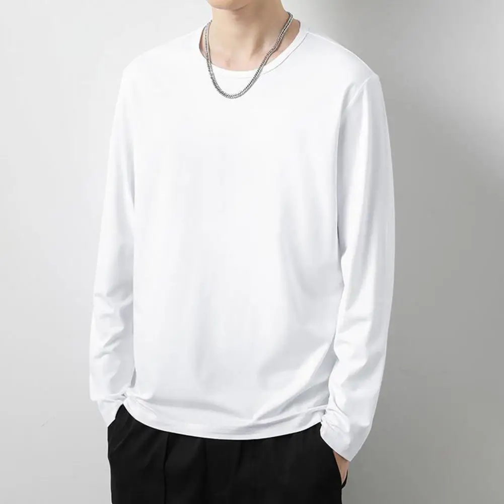 Oversize Long Sleeve Men T-shirt Basic Tees O Neck Solid Color Men Pullover Tops Tee Shirt Top Casual T-shirt For Male Boys