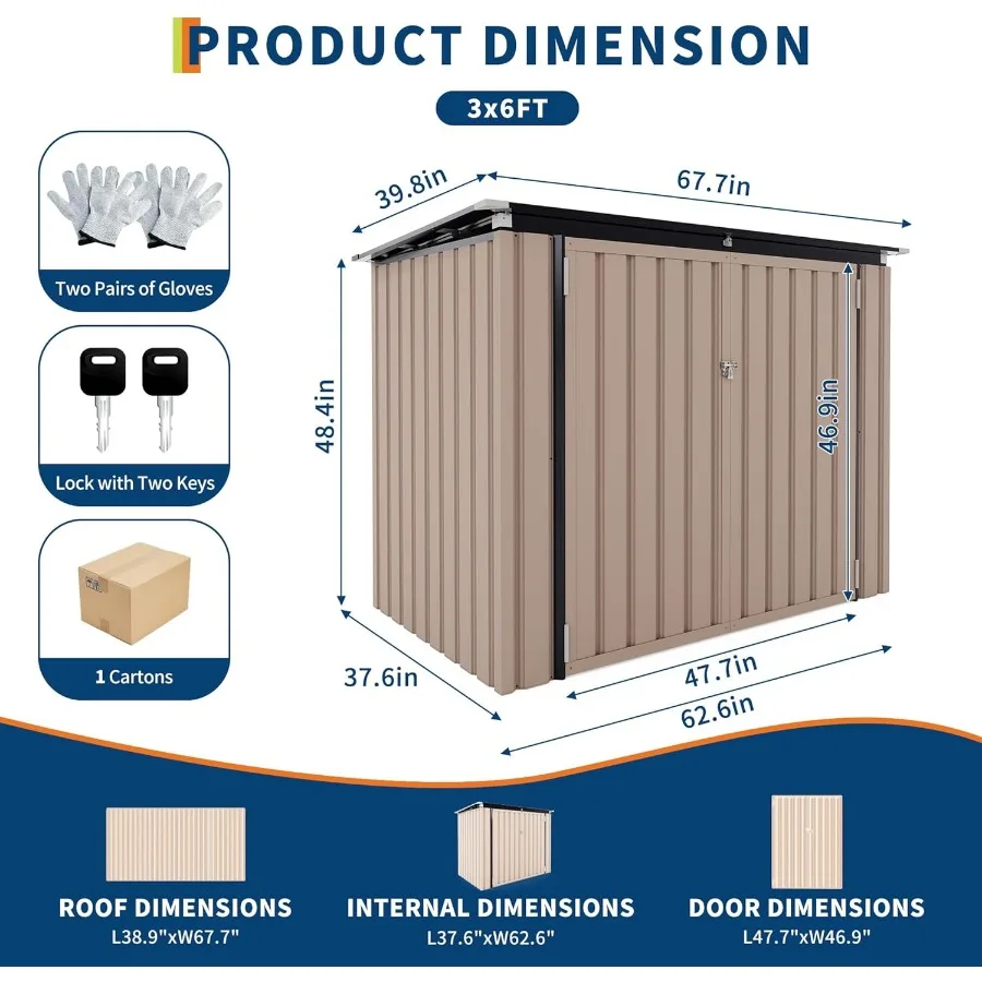 Abri de rangement pour poubelle d'extérieur, avec deux poubelles, Solution de rangement de jardin en métal de 3x6 pieds, avec couvercle en chaîne pour pelouse d'arrière-cour