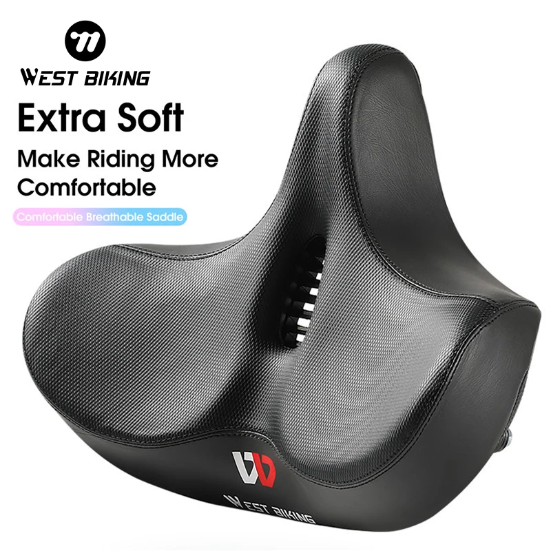 WEST BIKING Oversized Comfort Bike Seat Widen Cushion Pad MTB Road Bike Saddle Breathable Shockproof Cycling Seat for Women Men