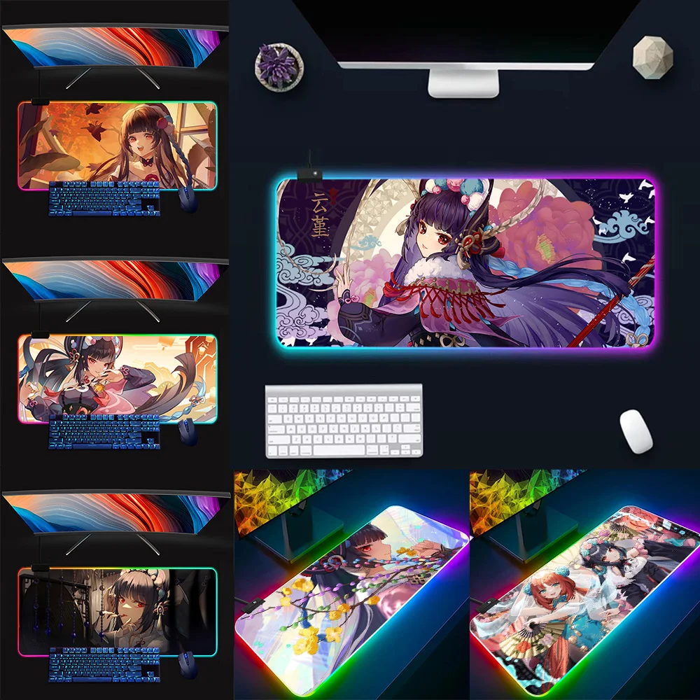 Yun Jin Genshin Impac RGB Pc Gamer Teclado Mouse Pad Mousepad LED Brilhante Mouse Pads Borracha Gaming Computer Mausepad