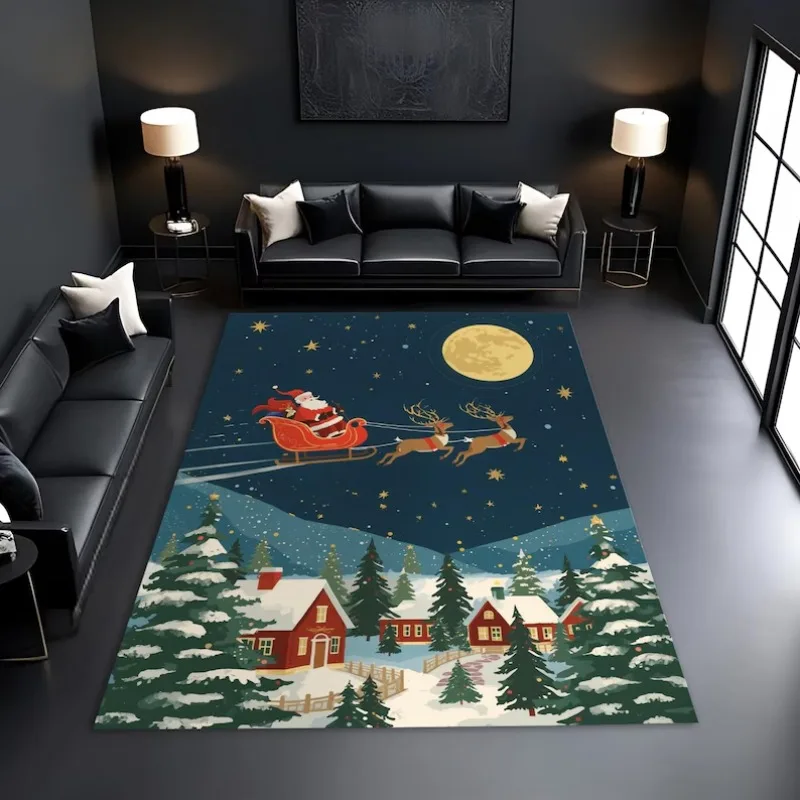 عيد الميلاد سانتا مزلقة البساط عطلة احتفالية الرنة السجاد مع القمر الشتاء قرية المشهد الموسمية المطبوعة غرفة المعيشة البساط