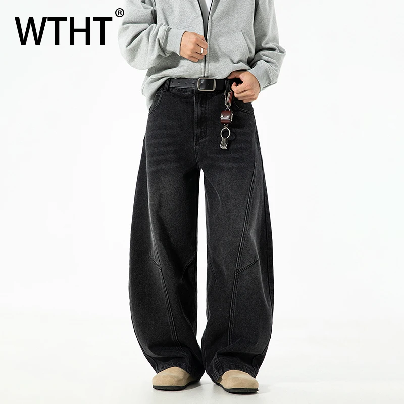 

Мужские джинсы WTHT Fashion с градиентным дизайном и вставками, свободного кроя, винтажные, с высокой талией, широкие штанины, мужские, весна 2026, 2A2693
