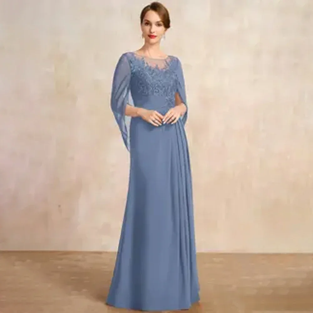 Vestido de noite elegante de chiffon personalizado com jaqueta para mulheres até o chão vestido para mãe da noiva perfeito para formal até mesmo