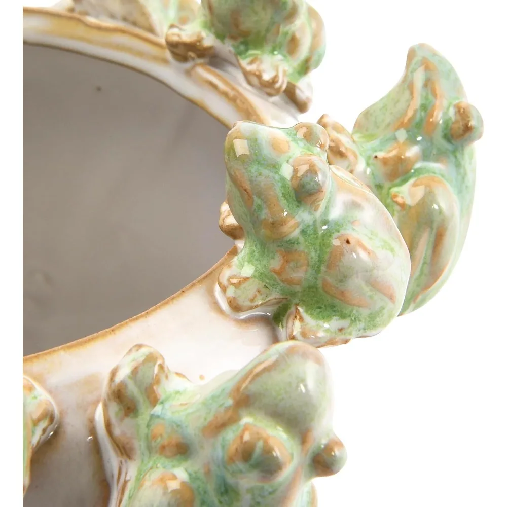 زارع الخزف الحجري المصنوع يدويًا مع ديكور الضفدع، طلاء تفاعلي لديكور الحديقة الداخلي والخارجي، نمط الكوخ