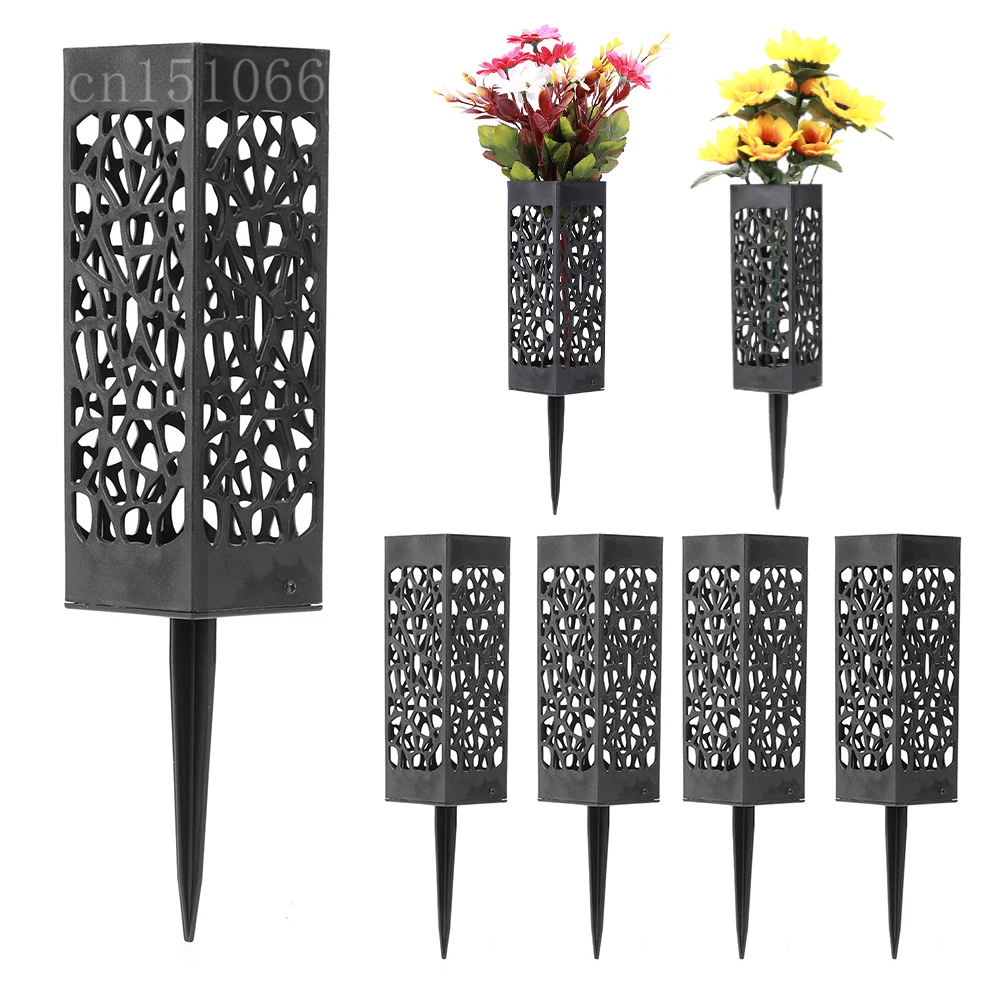 Grave Vase Plastic Stake In Ground Cemetery Grave Fluted Flower Vases Holder with Drainage Hole for Gravestone Decorations