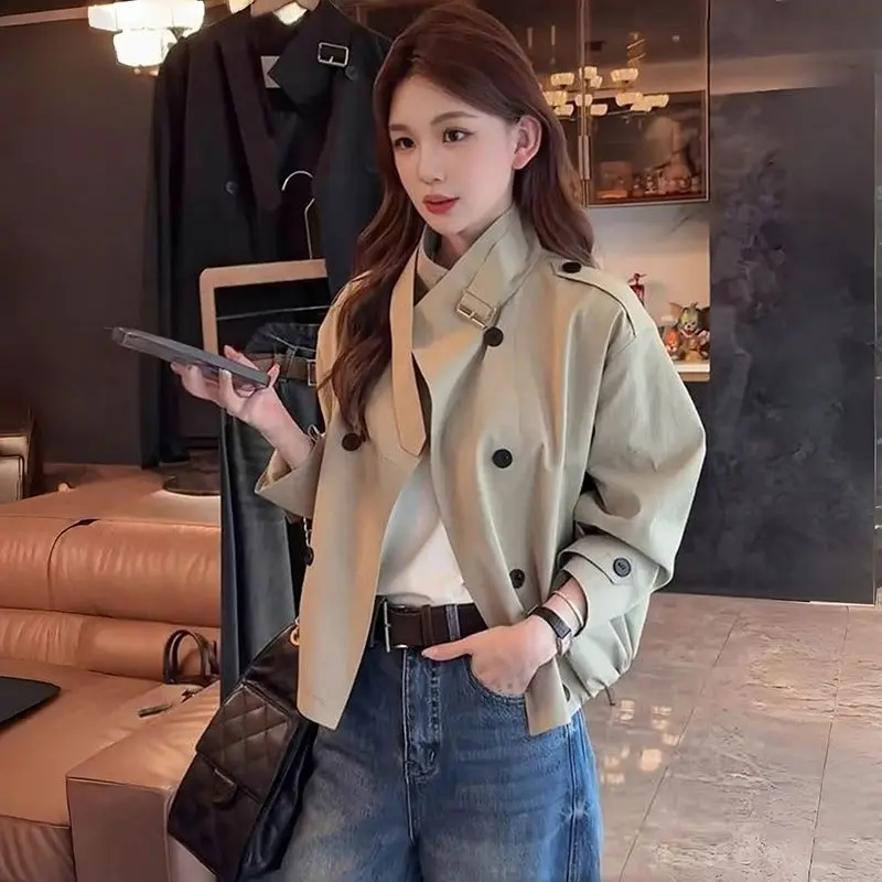 

Blouse Women's Spring Fall Designer Double-breasted Cropped Trench Coat Outerwear Relaxed Fit Long Sleeves New Niche Versatile