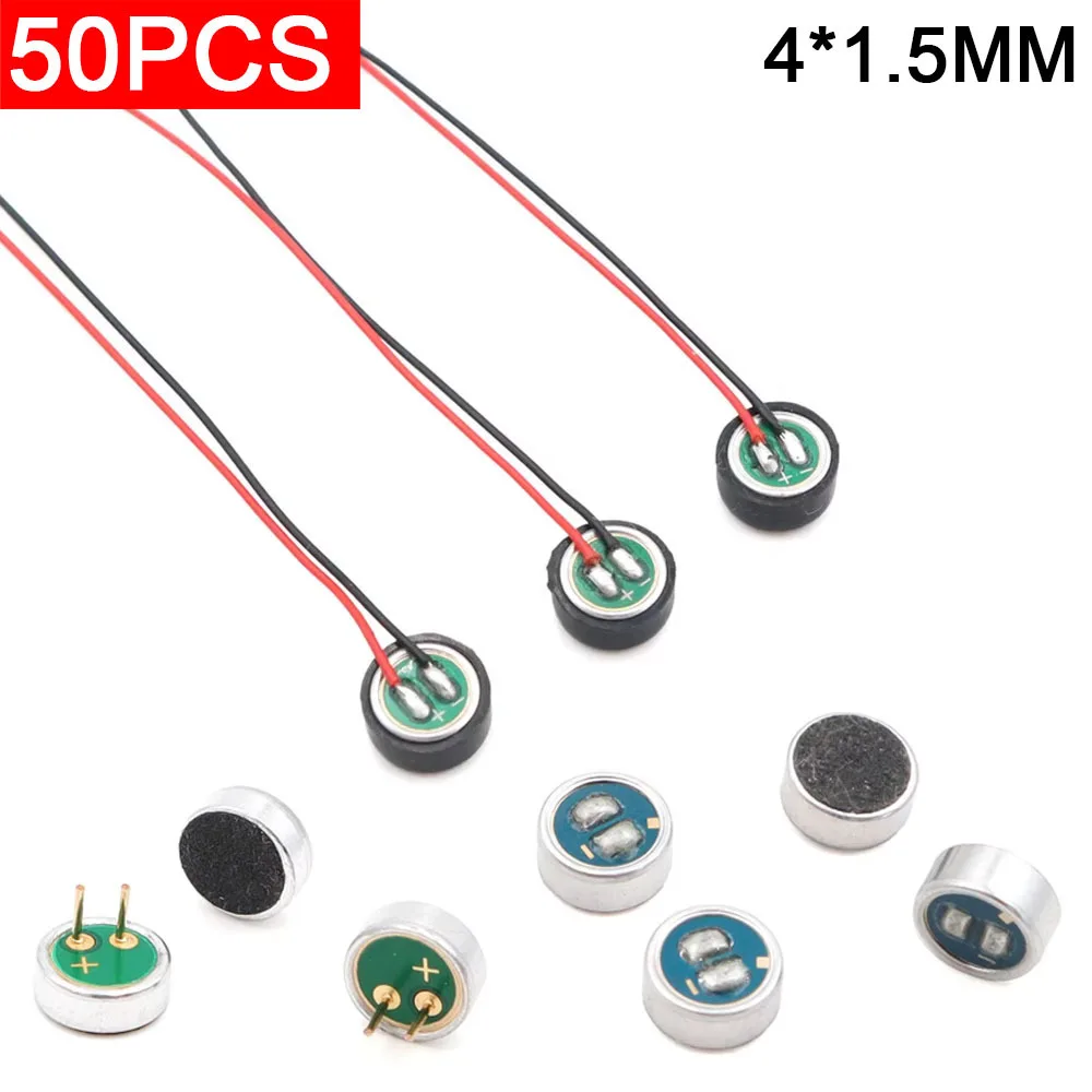 

50 шт. 6027 звуковой микрофон, высокочувствительная электрическая капсула, конденсаторный звукосниматель, 26 дБ, мини-микрофон, петличный с кабельным динамиком