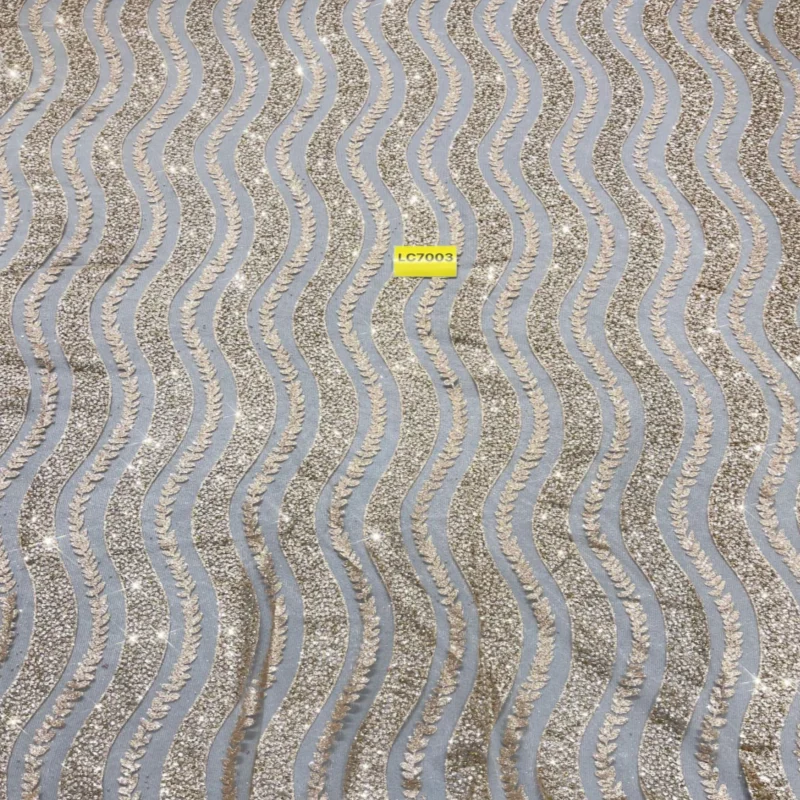 5 Yards Champagne Patterned Wedding Dress Fabric with Mesh Gold Spray Lace wave-like 150cm Wedding Party Spray gold Tull fabric