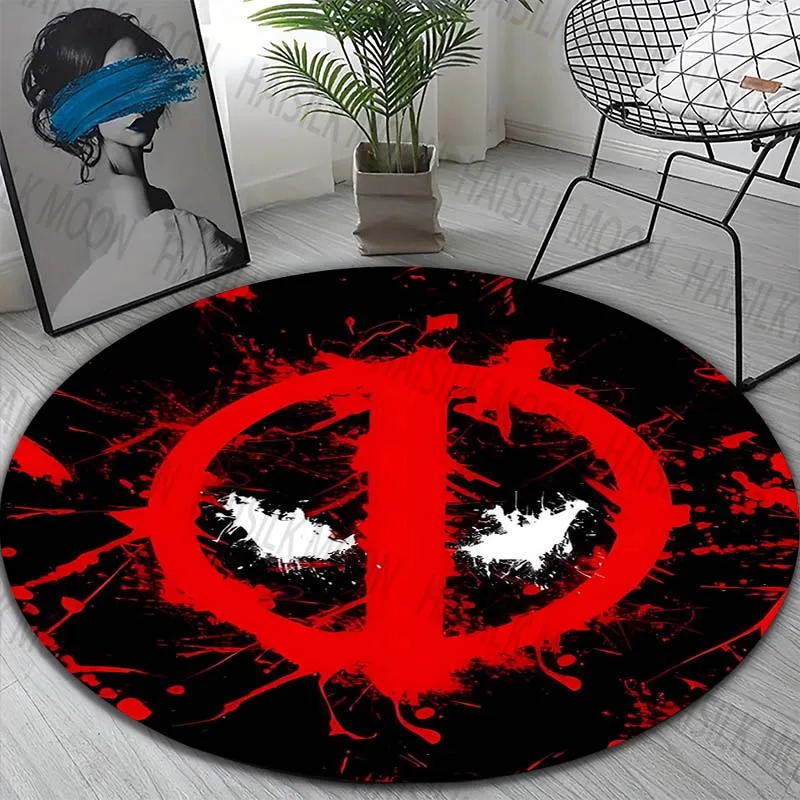 Deadpool Marvel Cartoon Round Carpet for Living Room Rugs Camping Picnic Mats Flannel Anti-Slip Rug Yoga Mat Gifts Anime Rug