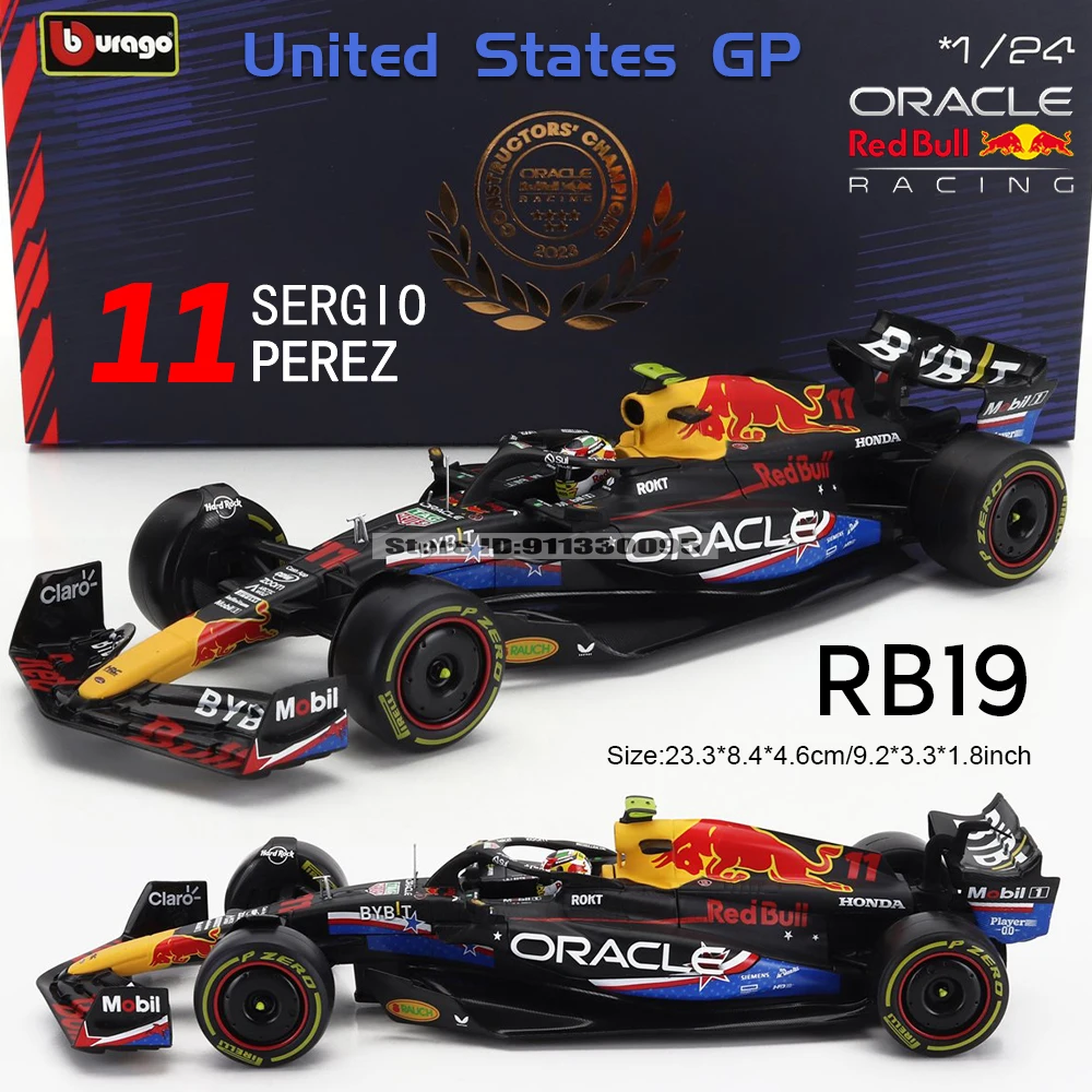 Bburago 1:24 F1 2023 Red Bull RB19 Amerikanische Rennstrecke # 1. Vestappan # 11 Perez Legierungs-Automodelle, Dekorationsstücke, Sammlerstücke, Spielzeug – Detail 4