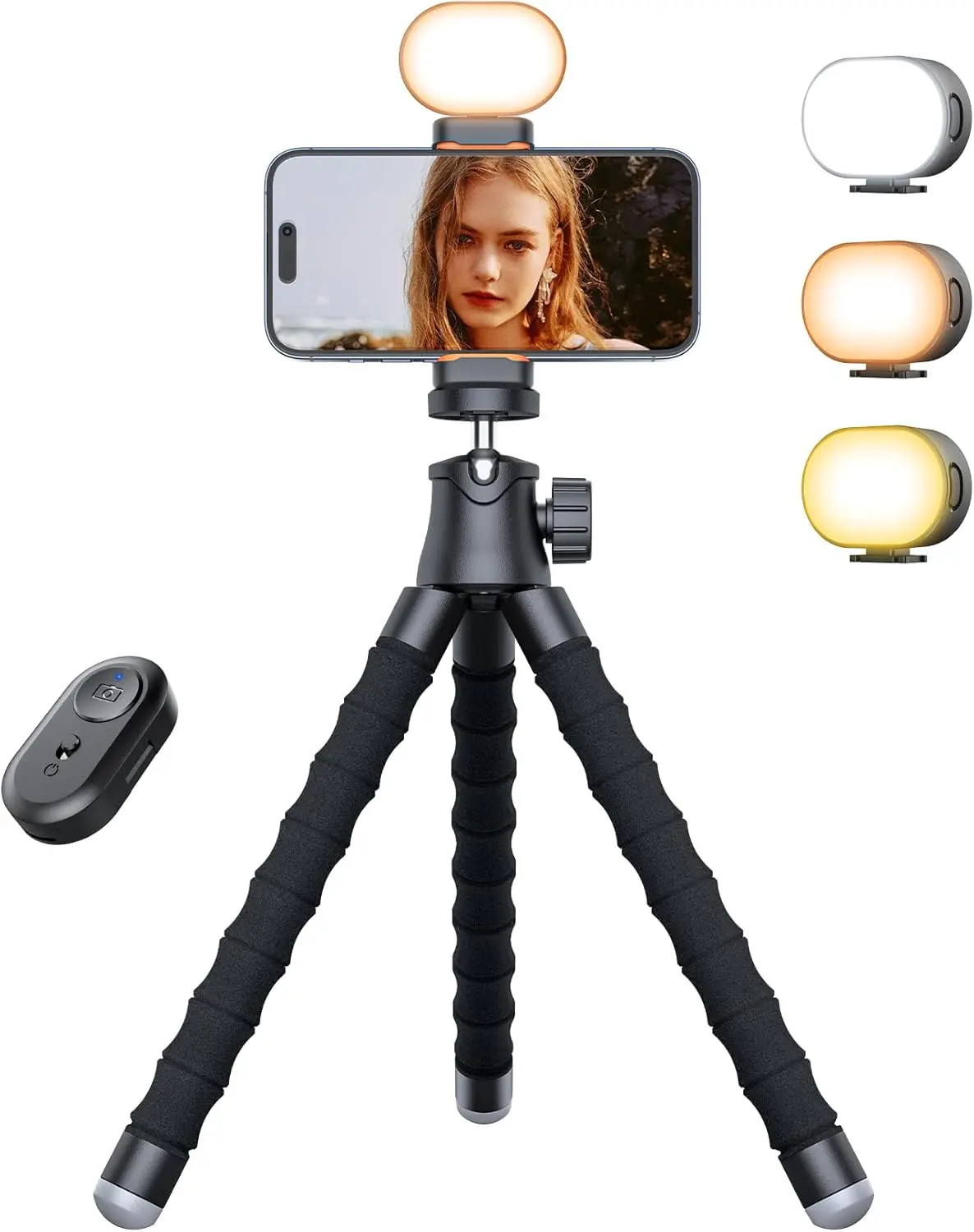 

Portable Phone Tripod with Light, Wireless Remote, 360° Rotatable Stand for Video Recording and Selfies