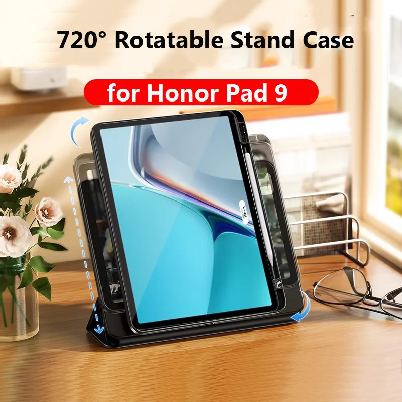 720°Rotatable Stand Case for Honor Pad 9 12.1inch 2023 8 12 X9 11.5 X8 Lite 9.7 X8 10.1 for MagicPad 13 Magnetic with Pen Holder