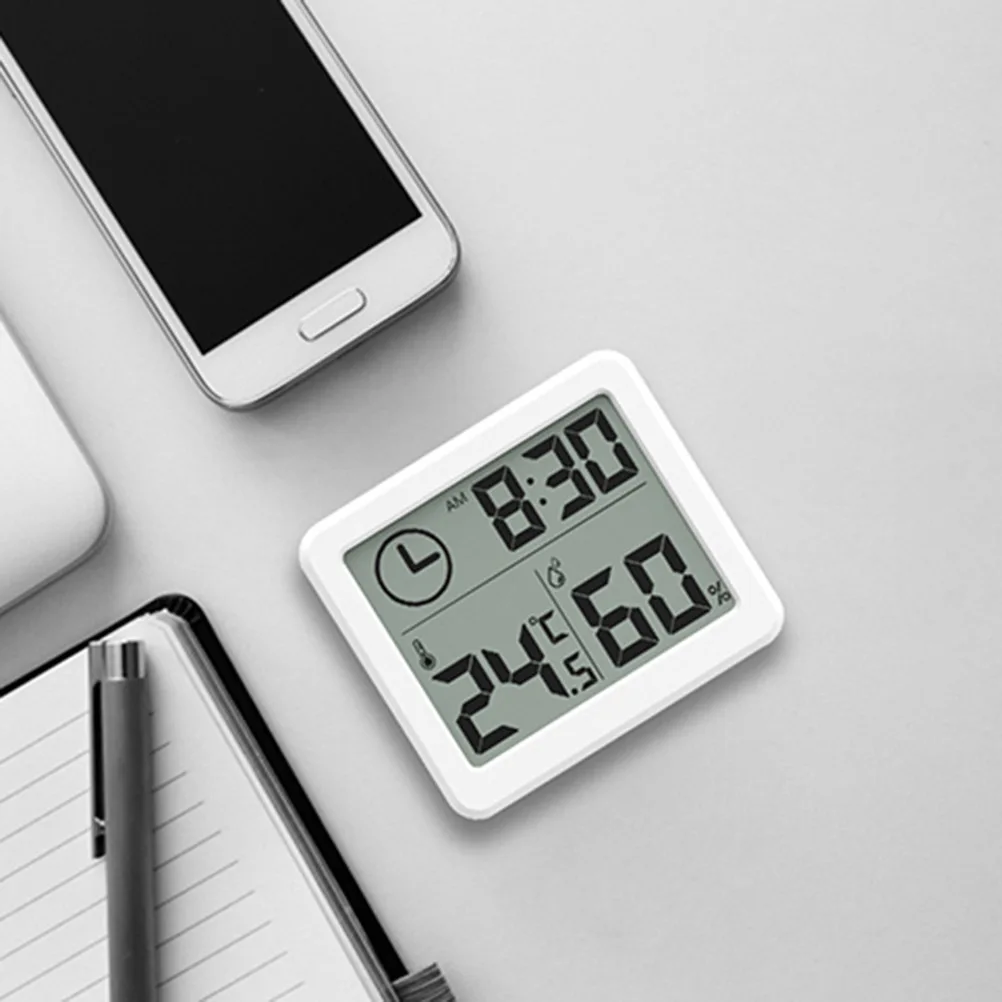 Termômetro interno higrômetro relógio ultra-fino branco casa escritório sala sem fio dispositivo de monitor de umidade temperatura