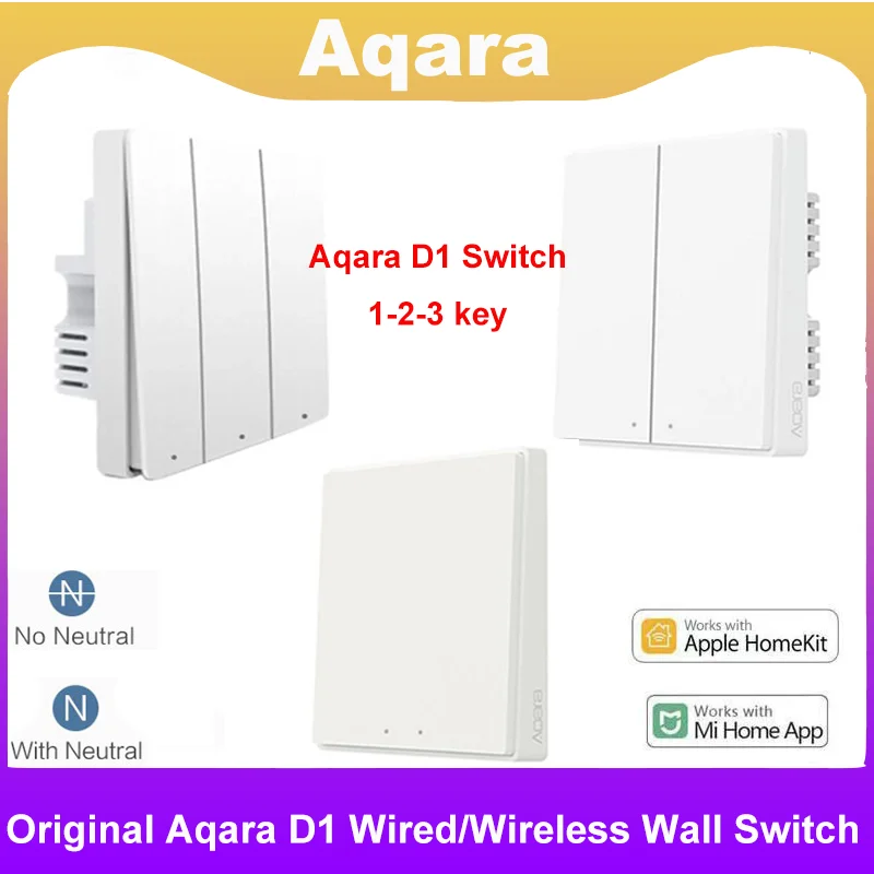 Original Aqara D1 Smart Wall Switch Zigbee Wired/Wireless Wall Switch 1/2/3 Button Switches For Mijia Mi Home APP Apple Homekit