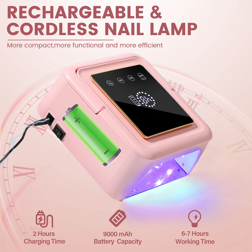 128W Built-in Battery Rechargeable Nail Lamp Wireless Nail Dryer Manicure Machine Professional Nail Polish Curing Lamp for Nail