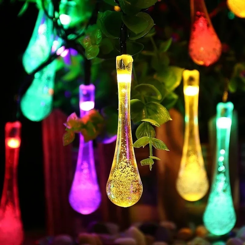 Solar String Light 12 M Water Drop Fairy Waterproof Light Garland for Garden Courtyard Party Christmas Birthday Decoration.