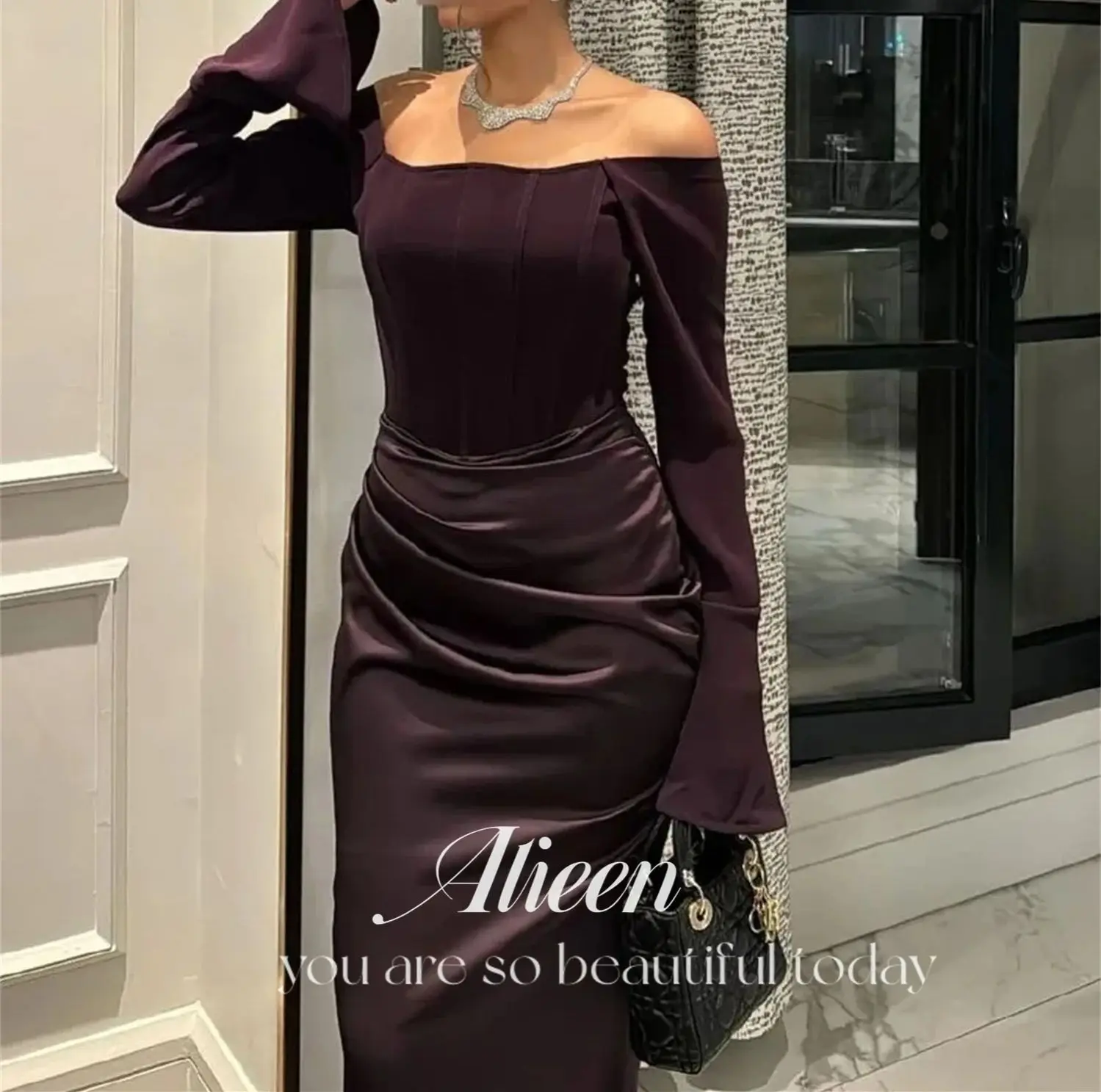 Aileen marron foncé élégant luxe robes de soirée 2025 manches longues femmes robe de soirée femme personnalisé robe de soirée de mariage bal