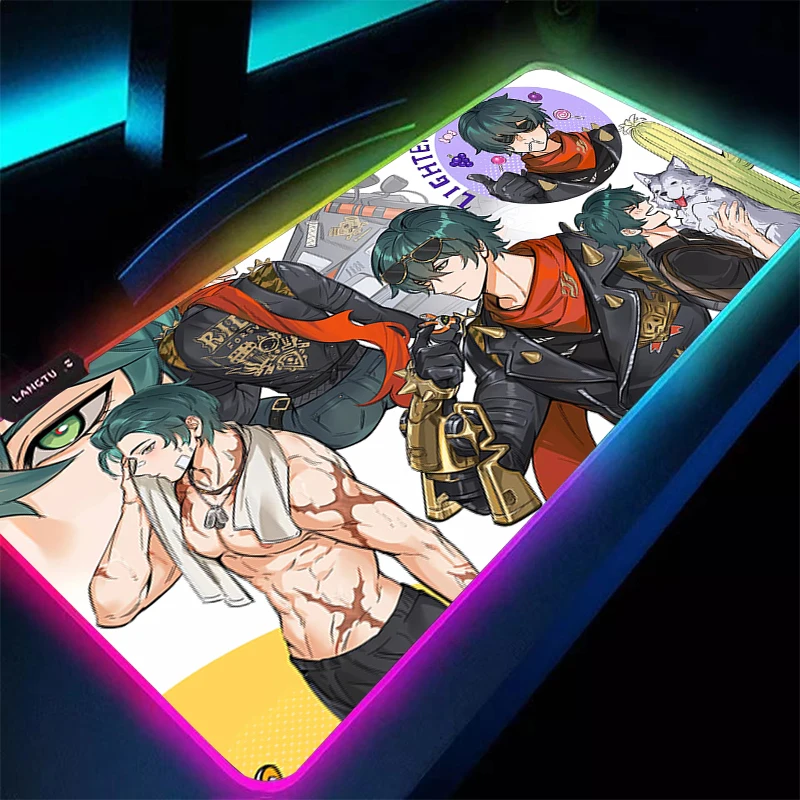 

LED Mouse Pad PC Speed For E-sports Players Laptop Computer Zenless Zone Zero Lighter Keyboard Pad RGB Desktop Mat ZZZ Mousepad