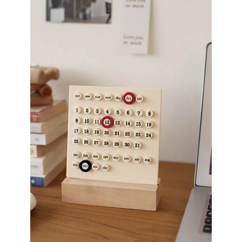 Cute days 2025ins ring cream ring calendar, creative office desktop solid wood perpetual calendar pendulum