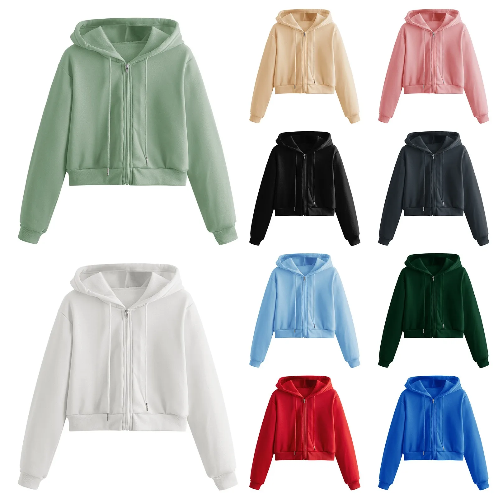 

Women Casual Solid Long Sleeve Zipper Hooded Sweatshirt Tops Zip Sweatshirt Women Zip up Women Clothe with Pocket