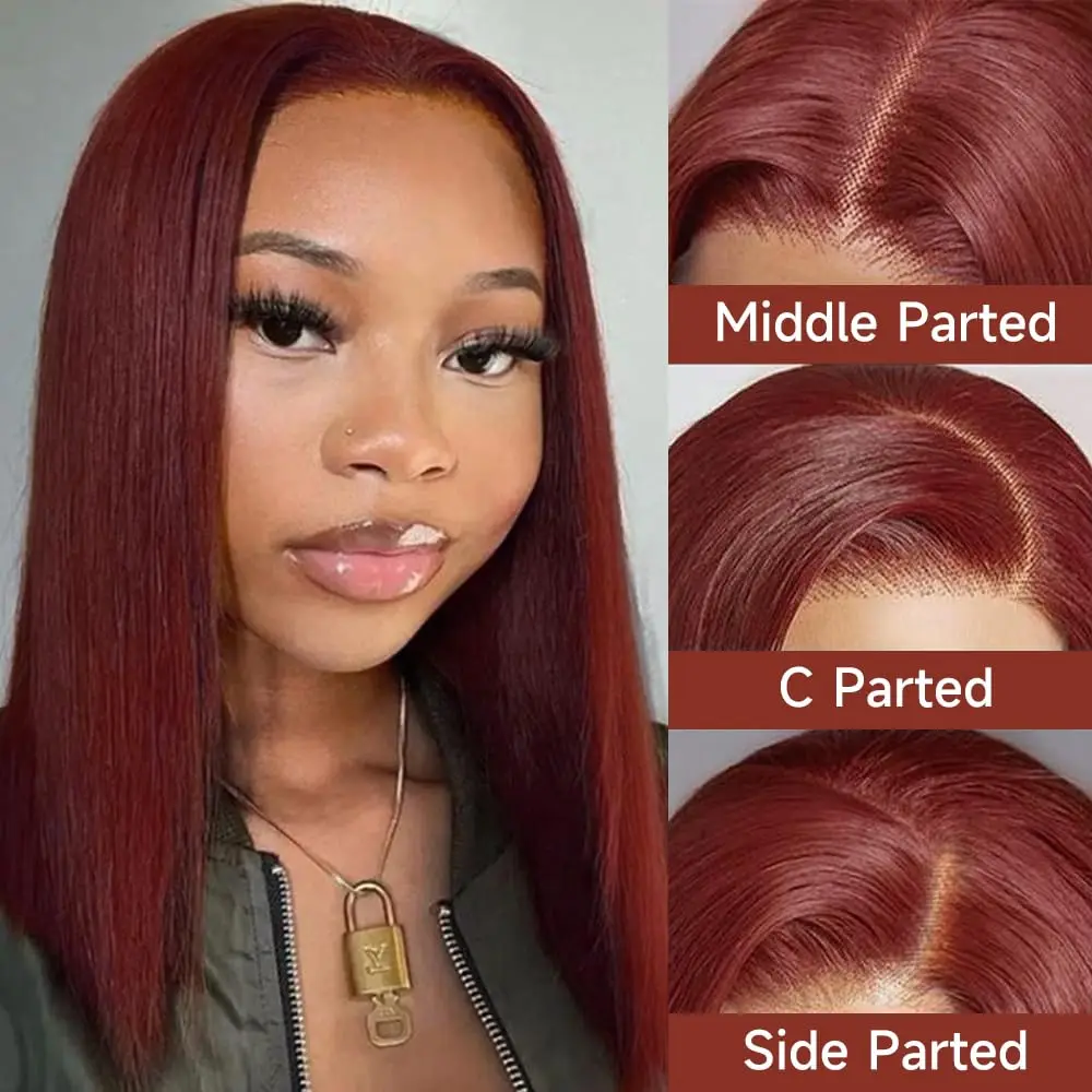 Reddish Brown Bob Hair Wig Human Hair 13x4 Bob Straight Lace Front Human Hair Wigs For Women 180% Density HD Transparent Lace