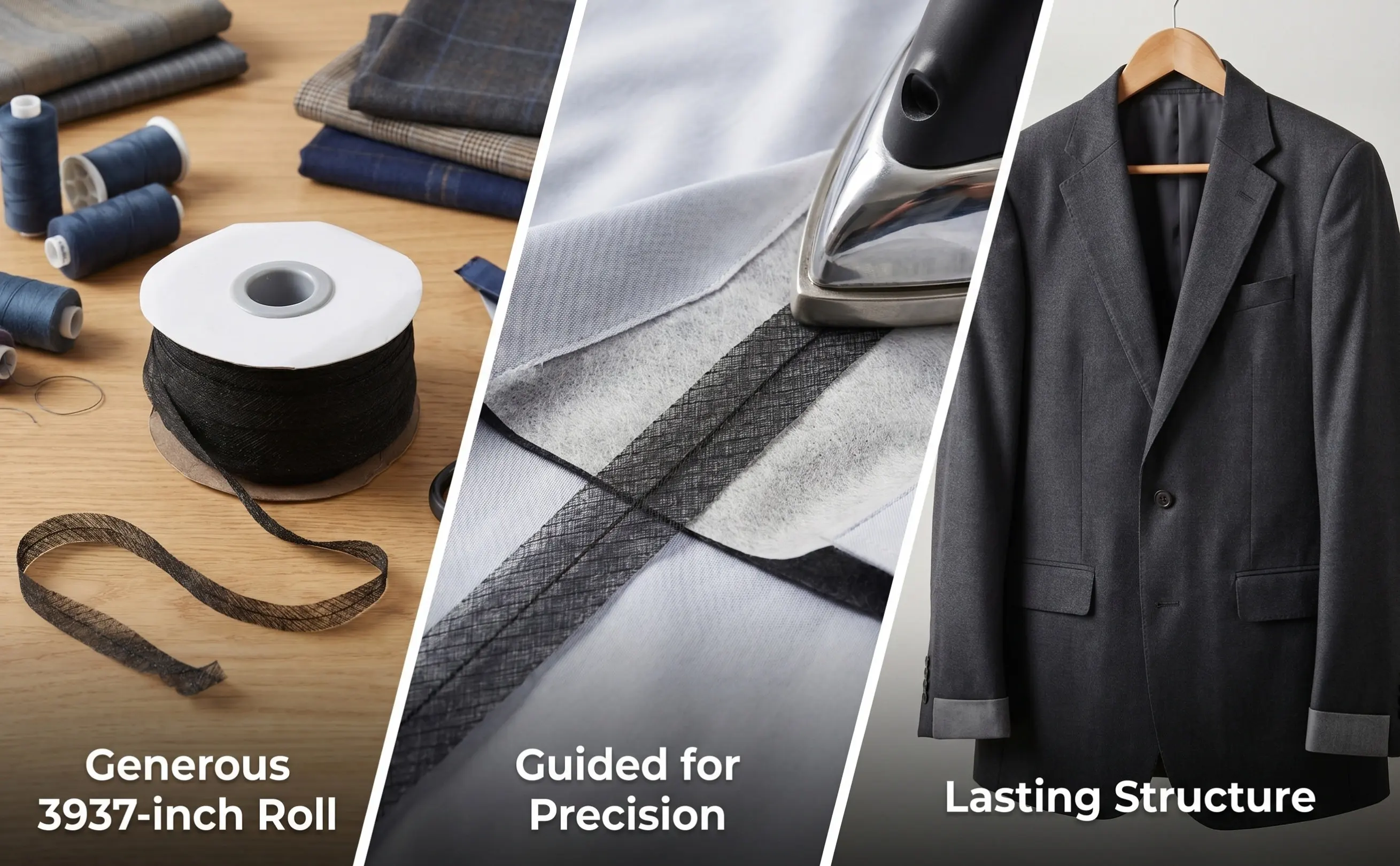 Clothing Interfacing Roll Fusible Interfacing Fabric for Sewing Non-Woven Iron-on Lining Material Versatile Use Center Line