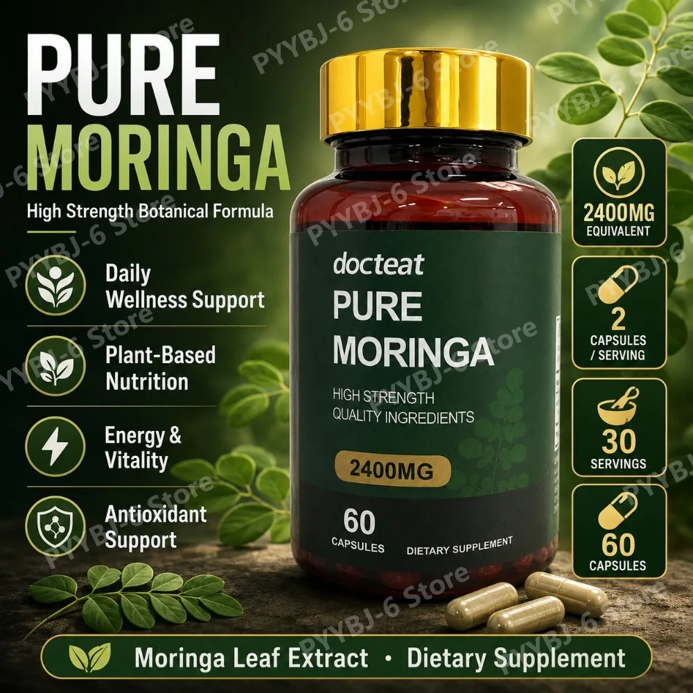 Docteat Pure Moringa Leaf Extract 2400mg 10:1 High Strength Supplement 60 Capsules Antioxidant Immune Energy Digestive Support