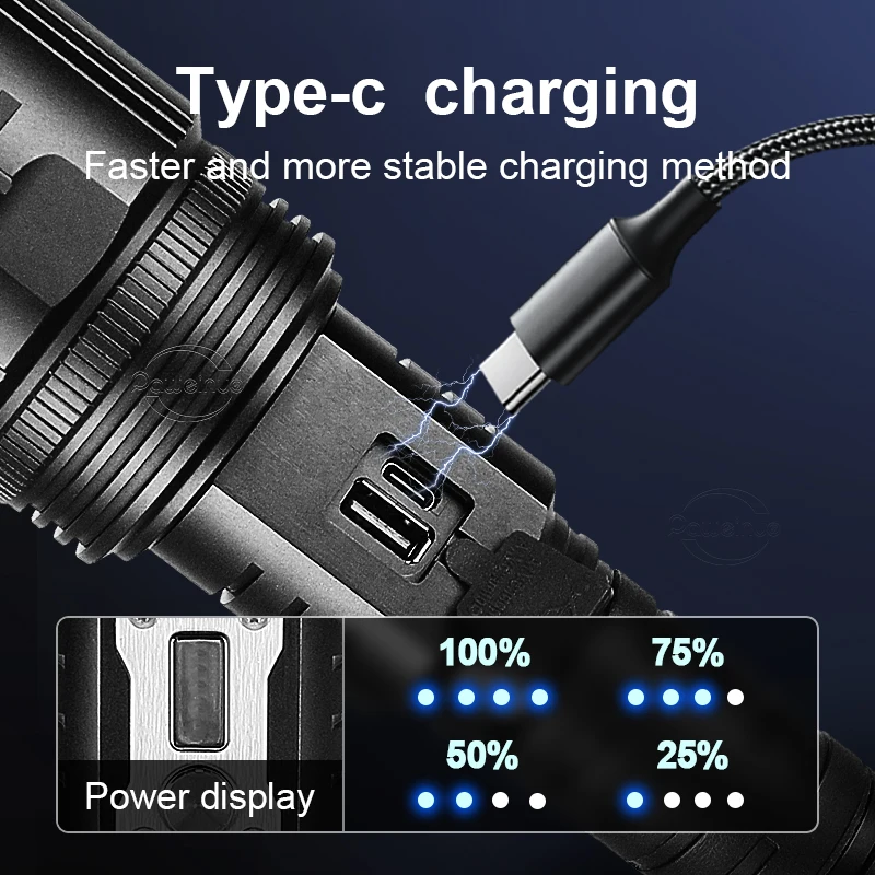 Imagem -05 - Lanternas Led Recarregáveis com Carregamento Usb Lanterna de Ultra Alta Potência Luz Forte Poderosa Lâmpada da Tocha Modos Xhp360