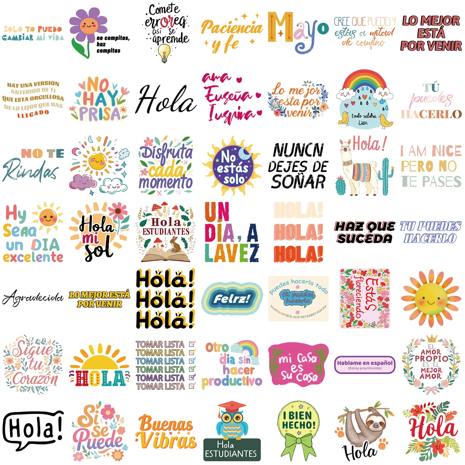 50PCS Spanish Motivational Stickers Cute and Exquisite Materials Decal Phone Cases Laptop Suitcases Water Cup Waterproof Sticker image 2