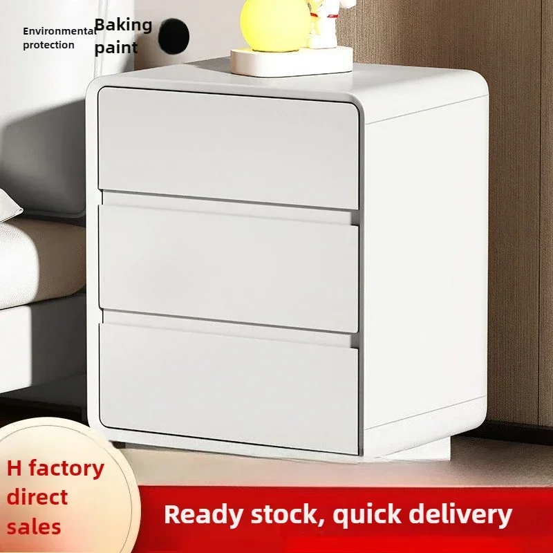 Multi-functional Cream wind solid wood paint bedside table Bedroom three-layer bedside storage cabinetsturdy and durable