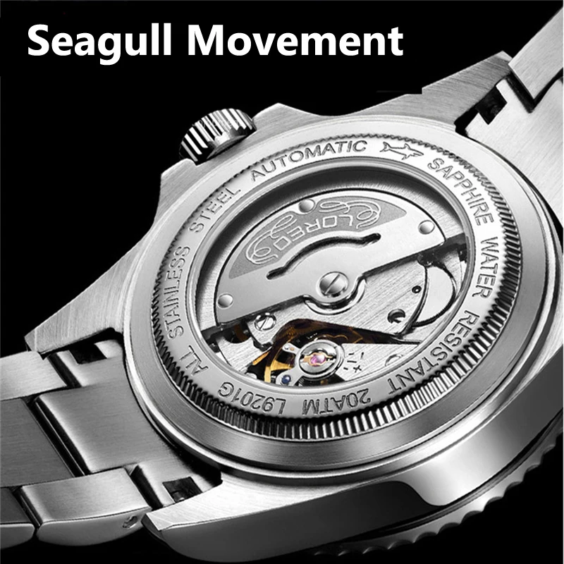 Relojes Hombre LOREO Watch Men Sport Automatic Mechanical Clock Mens Watches Top Brand Luxury Waterproof 200m Watch Dropshipping