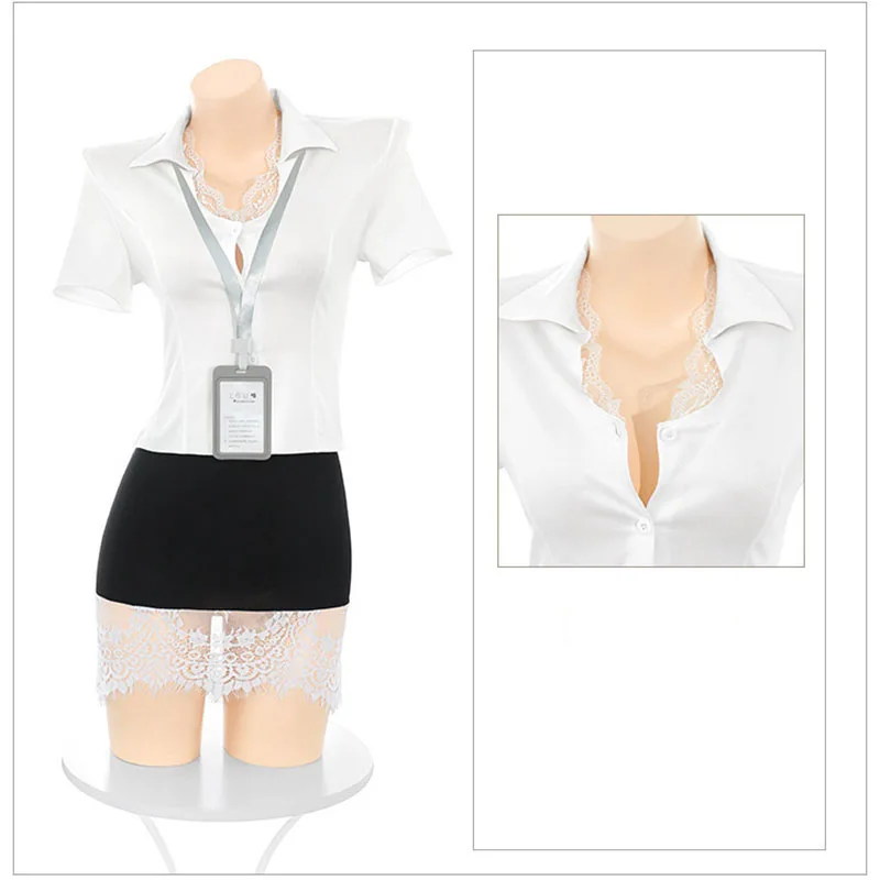 

Sexy Lingerie Miss Secretary Cosplay Costumes Women Teacher Mini Skirt Office Uniform Temptation Roleplay Deep V Tops Skirt Suit