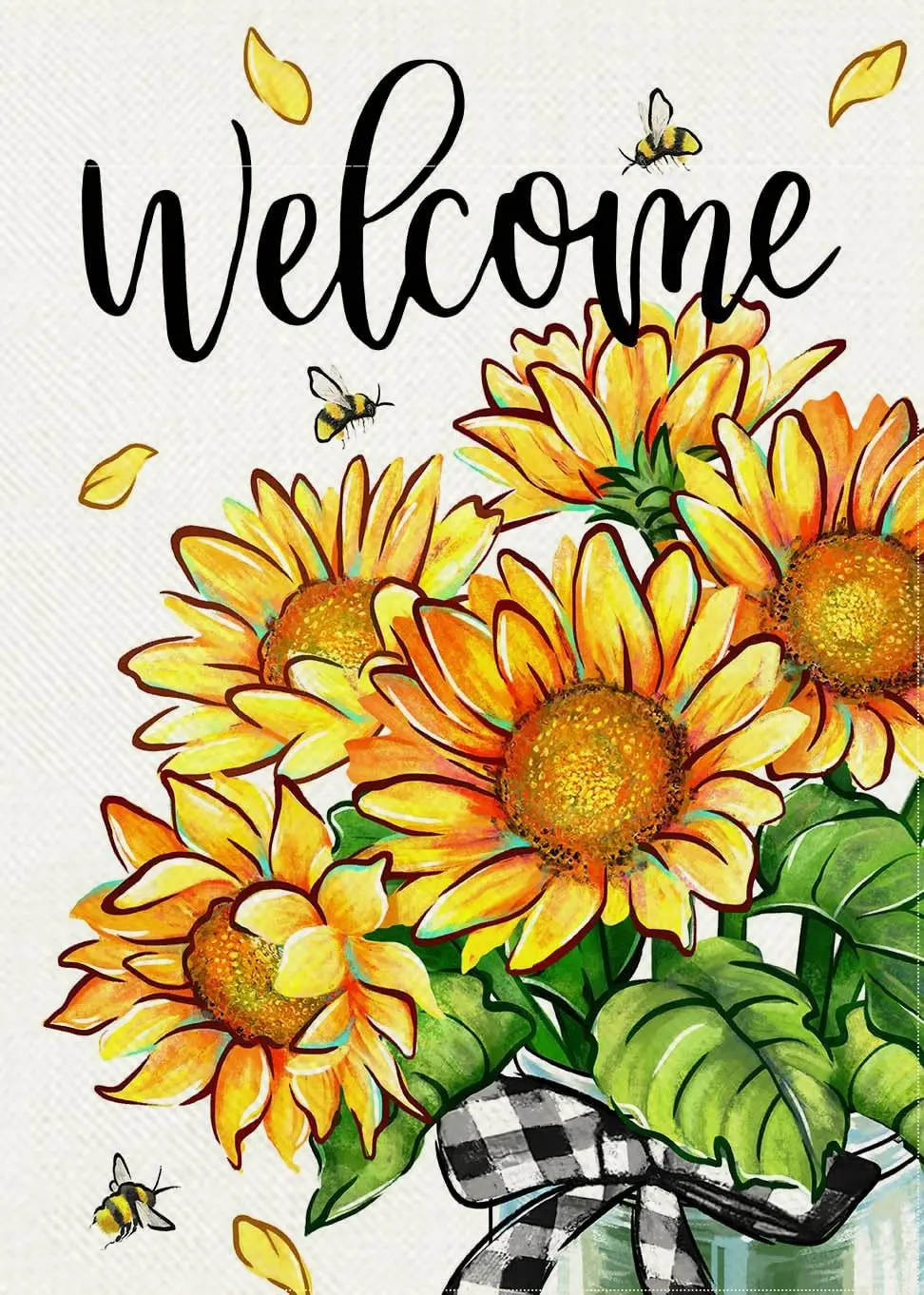 Welcome Spring Summer Sunflower Decorative Garden Flag, Floral Flower Petal Mason Jar Bee Yard Outside Decorations, Fall Autumn