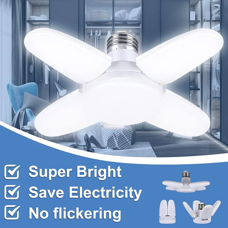 E27 Fan Blade Light Lamp 110V 220V 28W LED Bulb 360 Degrees Foldable Led Bulbs Lampada for Home Ceiling Light Garage Lights