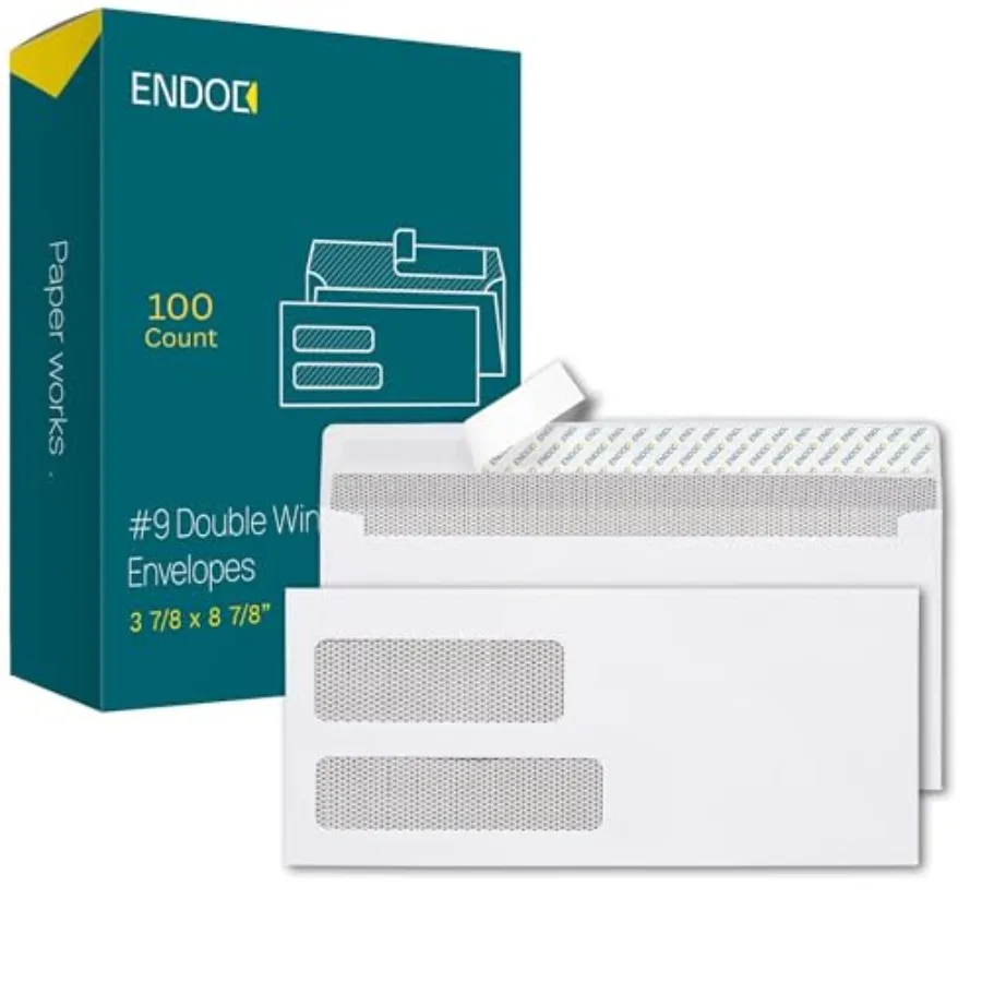 

#9 Double Window Envelopes Self Seal, /pack, 3 7/8 x 8 7/8" Security Tinted Envelopes for Invoices and Statements, Business Mai