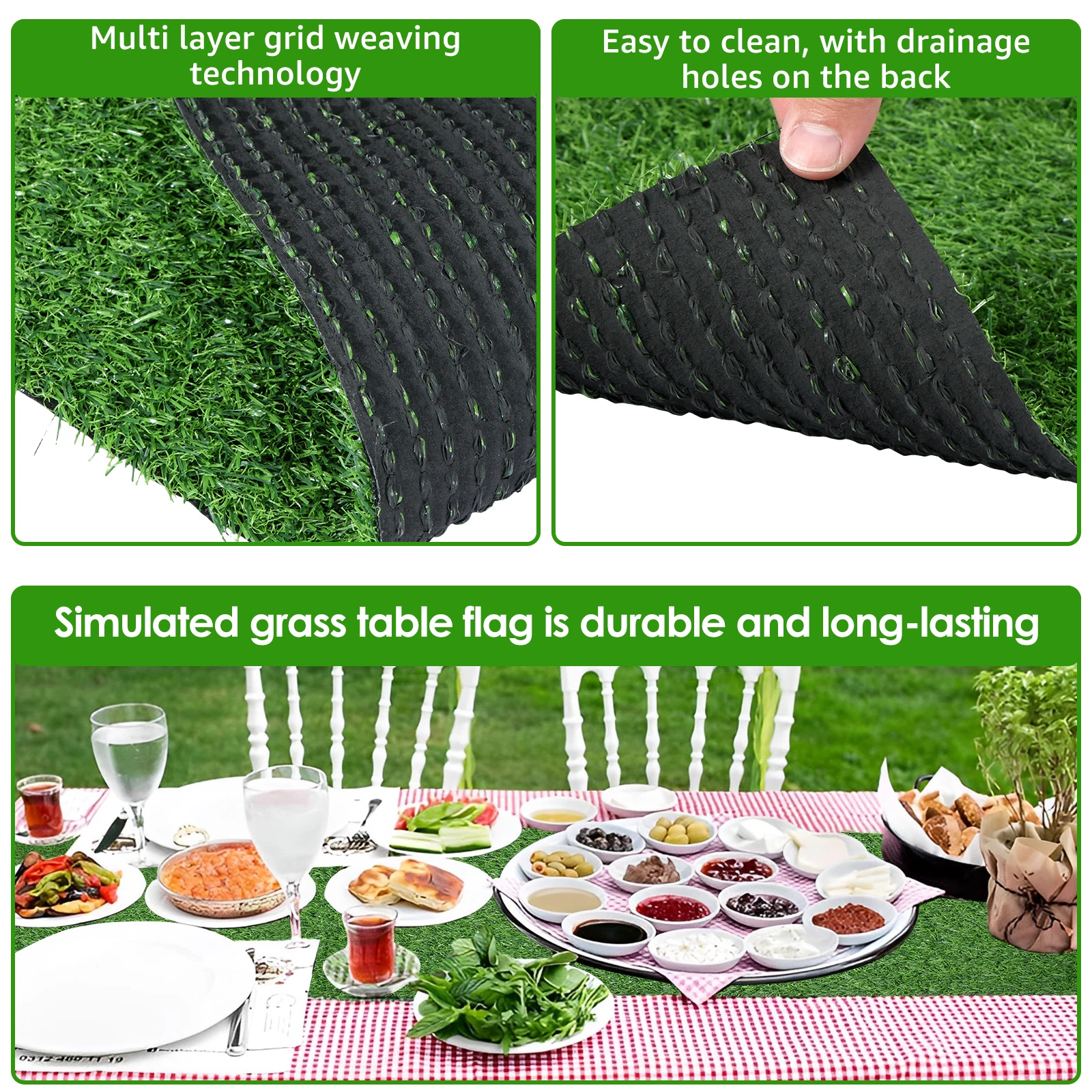 Artificial Grass Table Runner Soft Faux Cloth DIY Tabletop Decoration Anti-Shedding Anti Slip Green Lawn Mat Natural False Rug