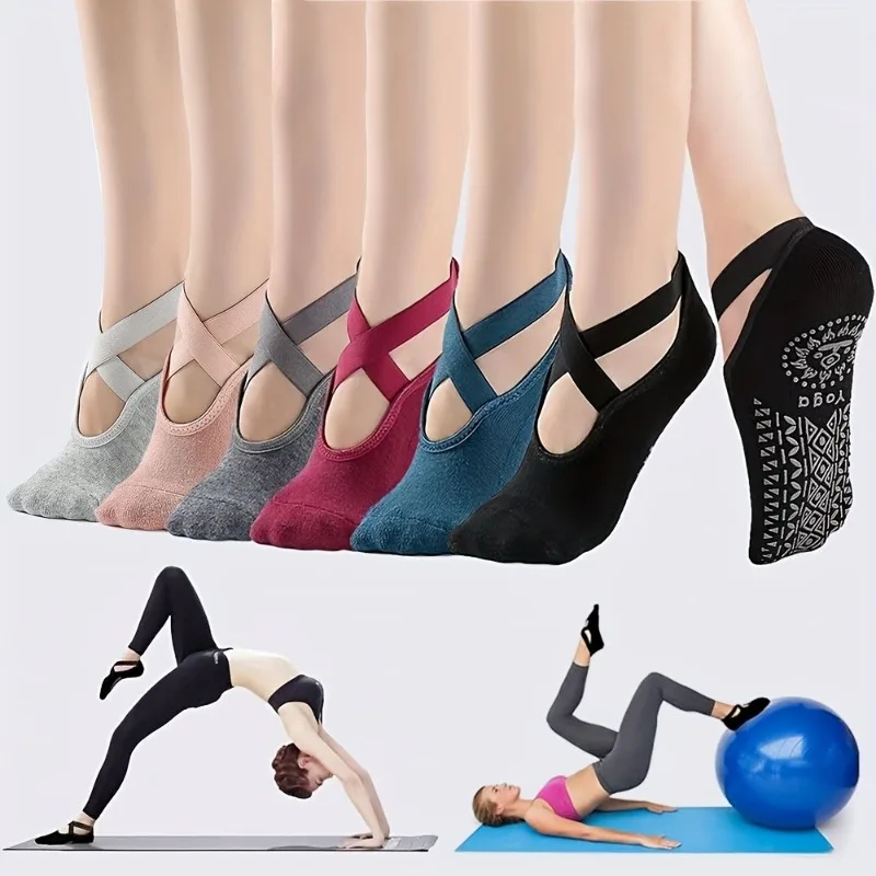 

1/6 Pairs Beginners' Straps Anti Slip and Wear-resistant Women's Yoga Socks Shallow Mouth Solid Color Comfortable Dance Socks