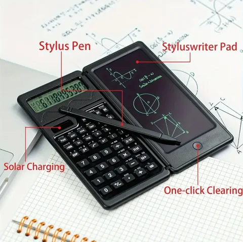 Intelligent folding scientific calculator with 10-digit LCD display, erasable writing, portable function calculator for offices