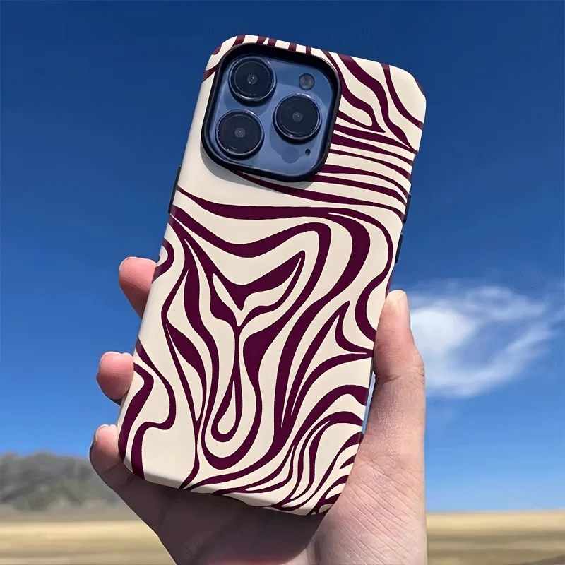 Personalized wine-red wave pattern matte Film dual-purpose phone case, suitable for iPhone 17, 16, 15, 14, 13, 12, 11, etc.