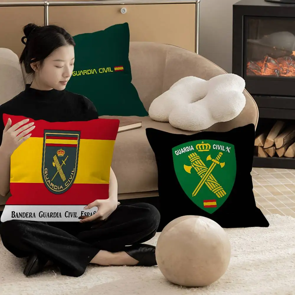 S-Spanish C-Civil G-Guard Pillow Covers Cartoon Sofa Decorative Home Double-sided Printing Short Plush Cute Cushion Cover