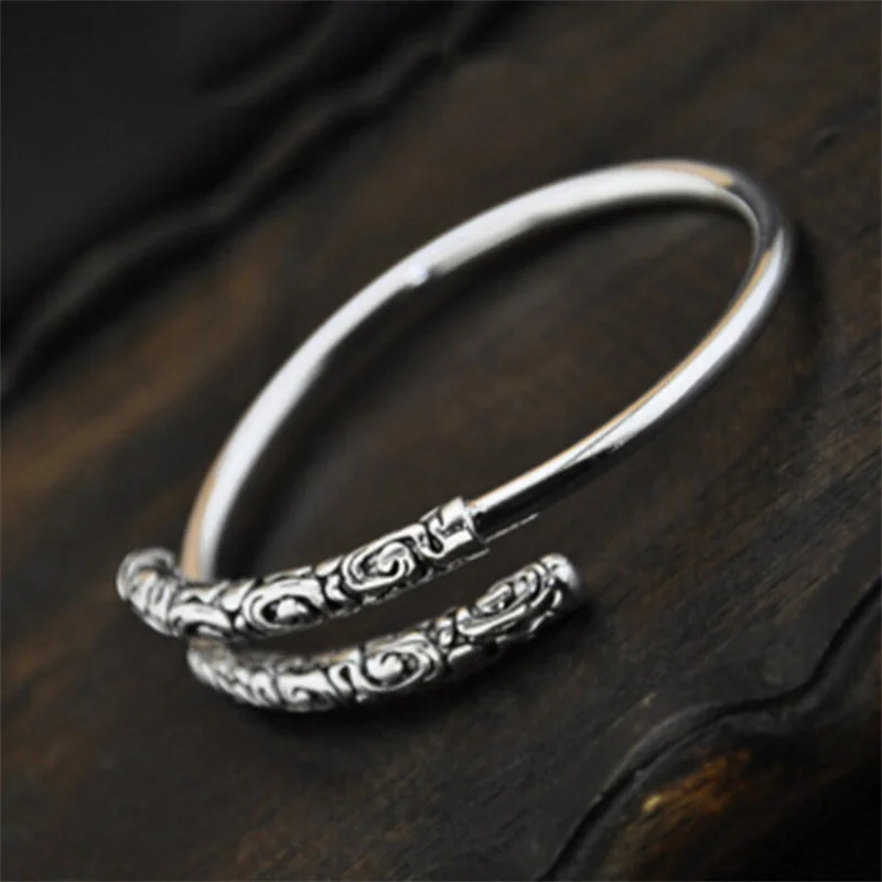 Vintage Relief Auspicious Clouds Bangle For Men Jewelry Personality Sun Wukong Magic Golden Cudgel Design Male Bangle Accessory