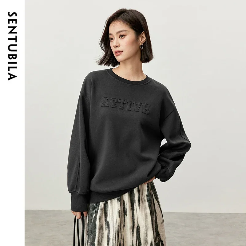 

SENTUBILA Oversized Sweatshirt Women 2025 Casual Cotton Blend Knit Tops Letter Embroidery Drop Sleeve Female Clothing 143A56857