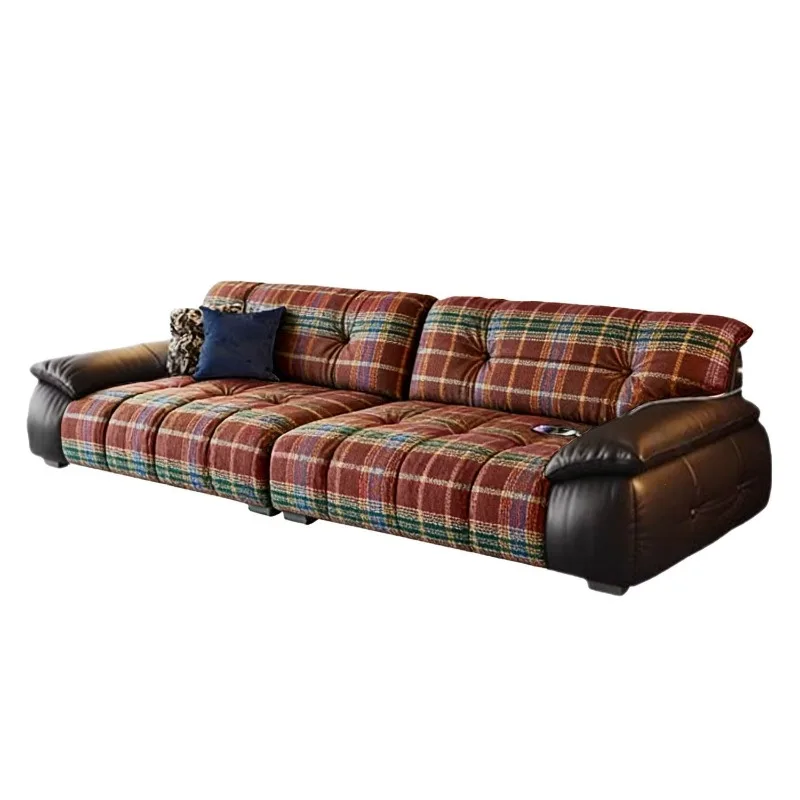 Light luxury small apartment living room medieval elephant ear leather cloth sofa