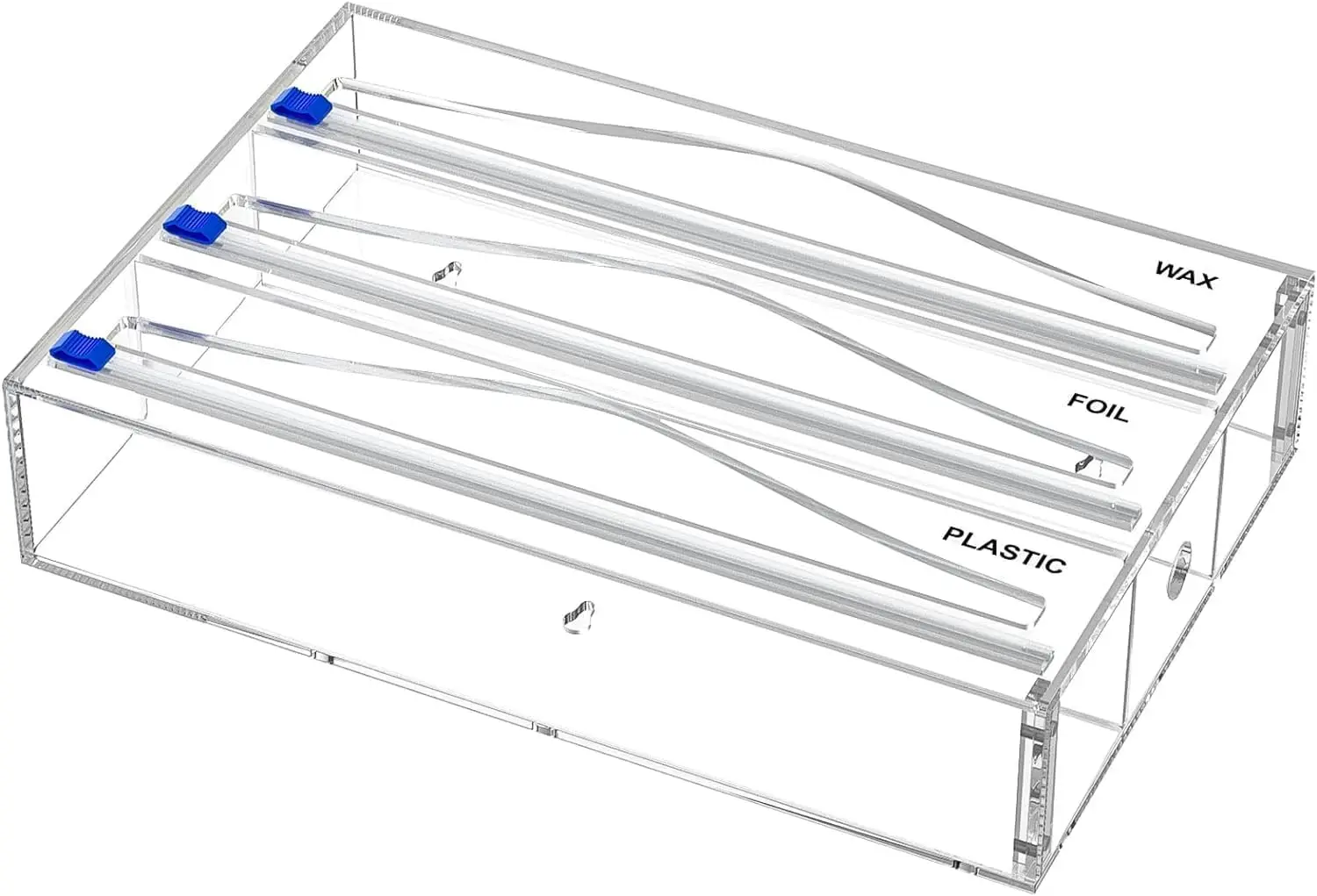 

Tin Foil Organizer for Drawer with 12 Labels, Plastic Wrap Dispenser with Cutter, 3 in 1 Acrylic Aluminum Foil Holder,