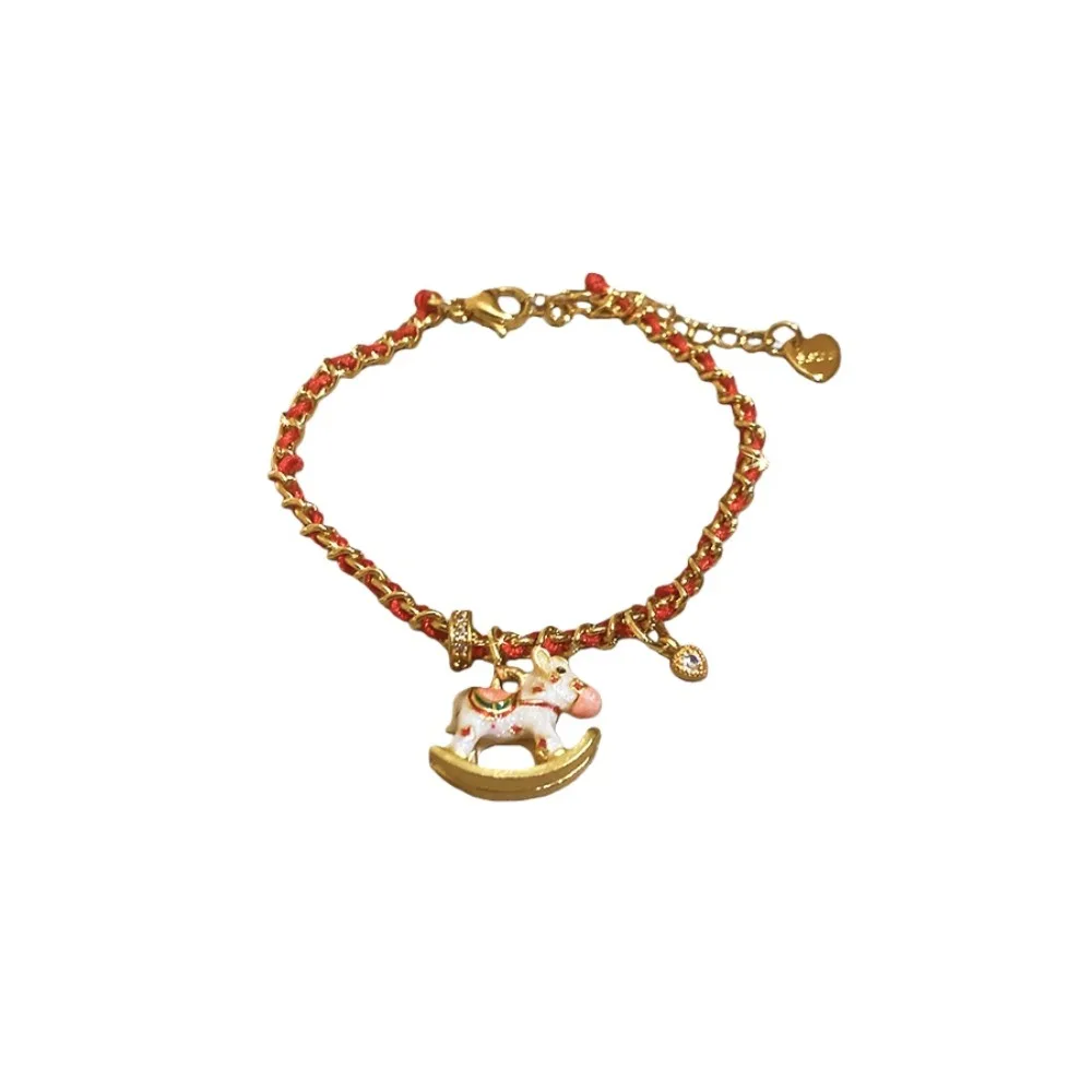 Pulseras de cuentas del Año del Caballo del Zodíaco Chino, Joyería de mano, Pulsera de poní dorado con forma de calabaza, Abalorio DIY ajustable