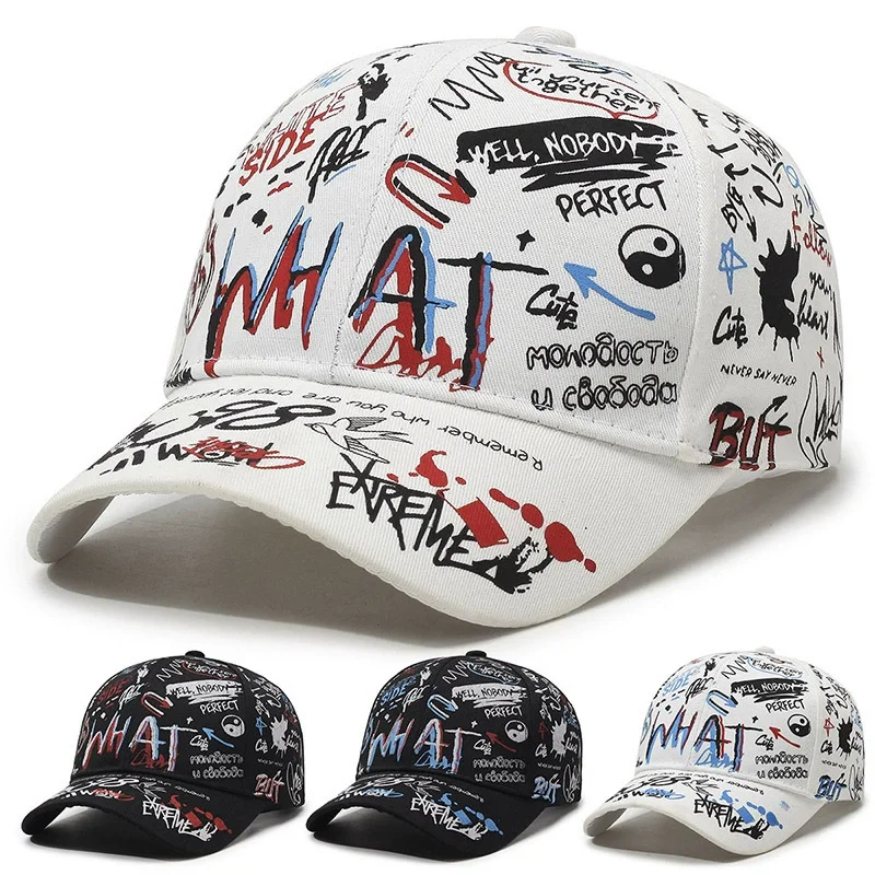 

Hat Men's and Women's Spring and Autumn Korean Edition Graffiti Letter Printed Baseball Hat Men's Sunscreen Sunshade Hat Outdoor