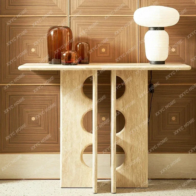 Wabi-sabi wind natural travertine entry ultra-narrow retro strip case is decorated against the wall entrance platform   TF